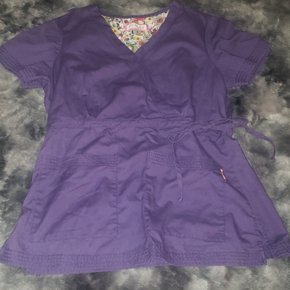 Koi side-tie faux wrap scrub top